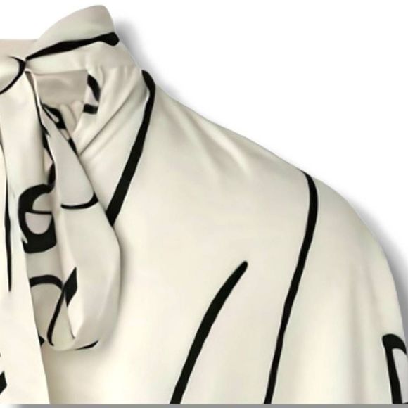 Artistic Ivory Blouse Black Line Portrait Silky Draping Sleeveless Neck Tie - Picture 4 of 14